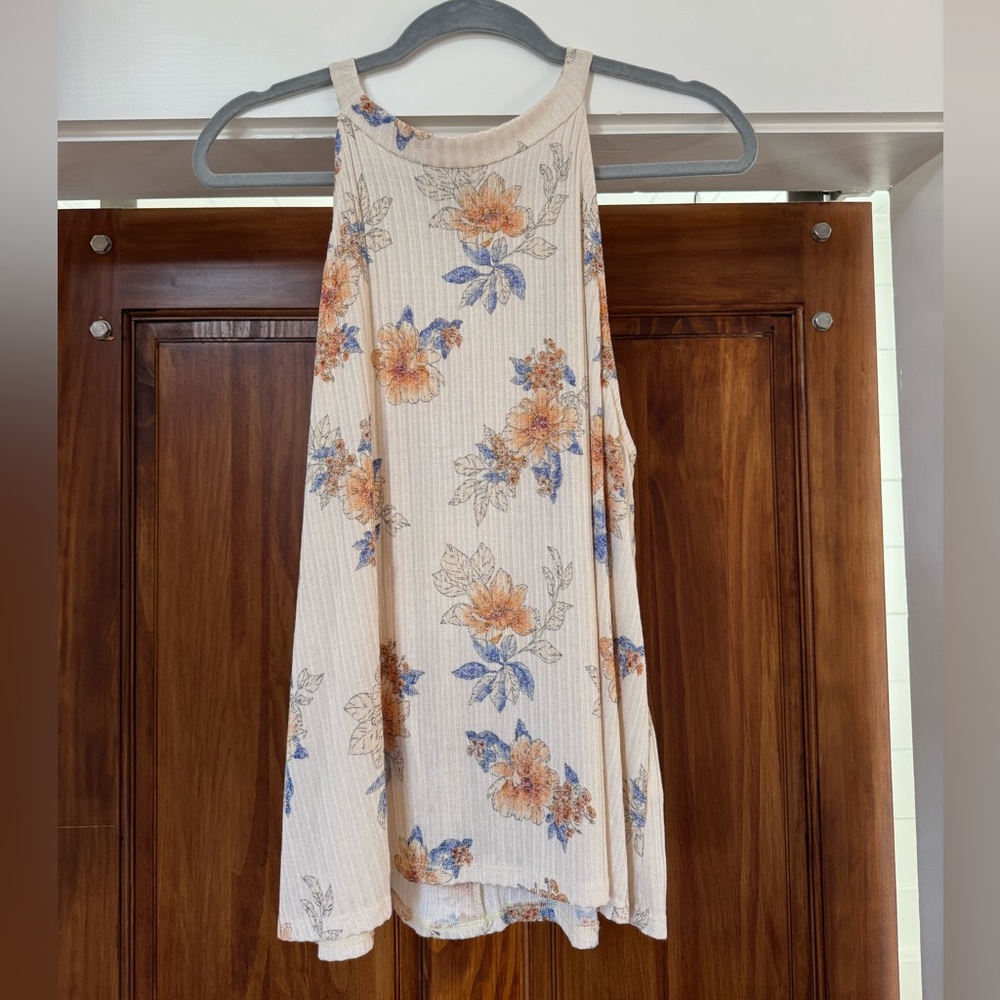 W5 Floral Tank Top - Cream and Blue